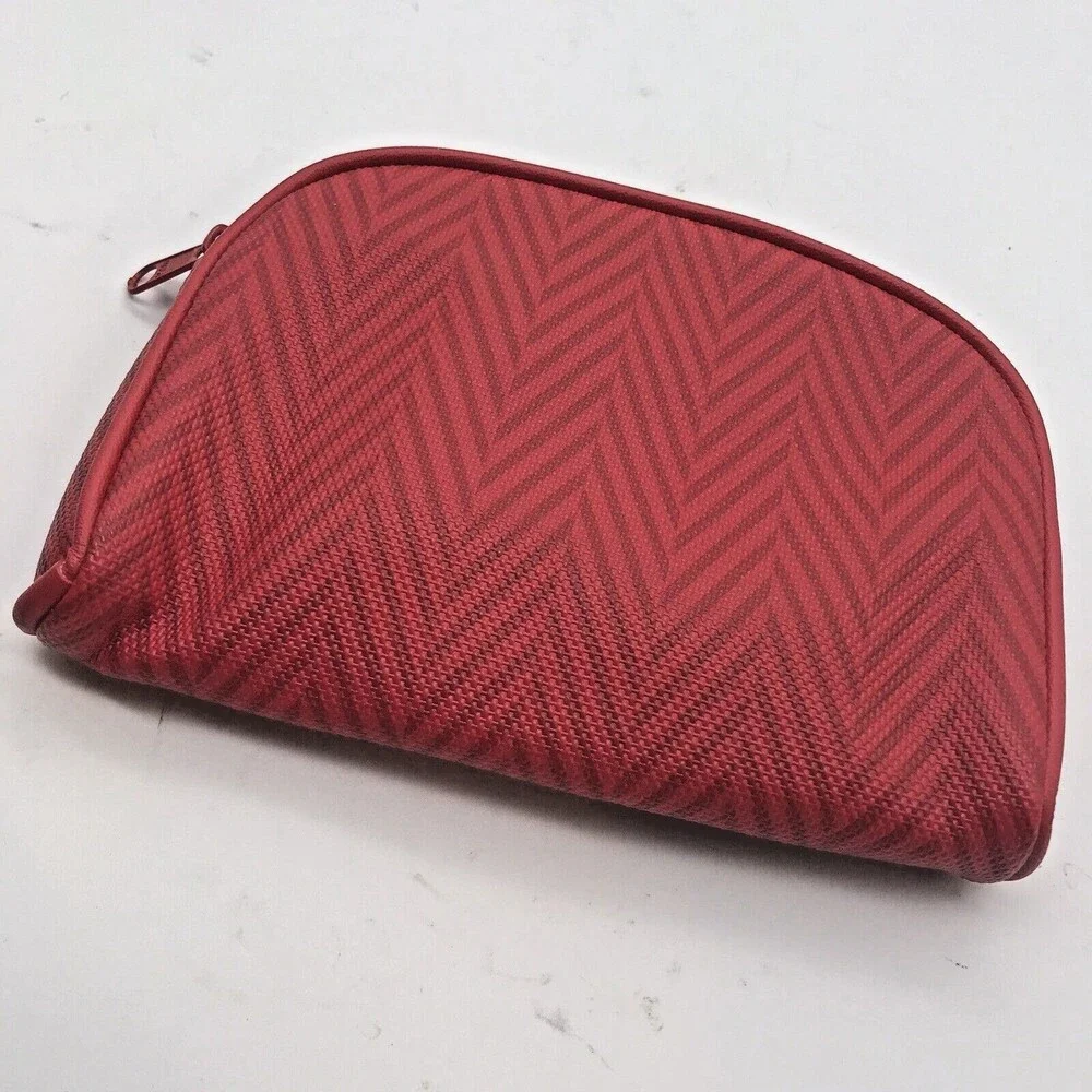 Vintage Gloria Vanderbilt Makeup Bag Red Herringbone 4x6 in. Cosmetic Pouch NEW